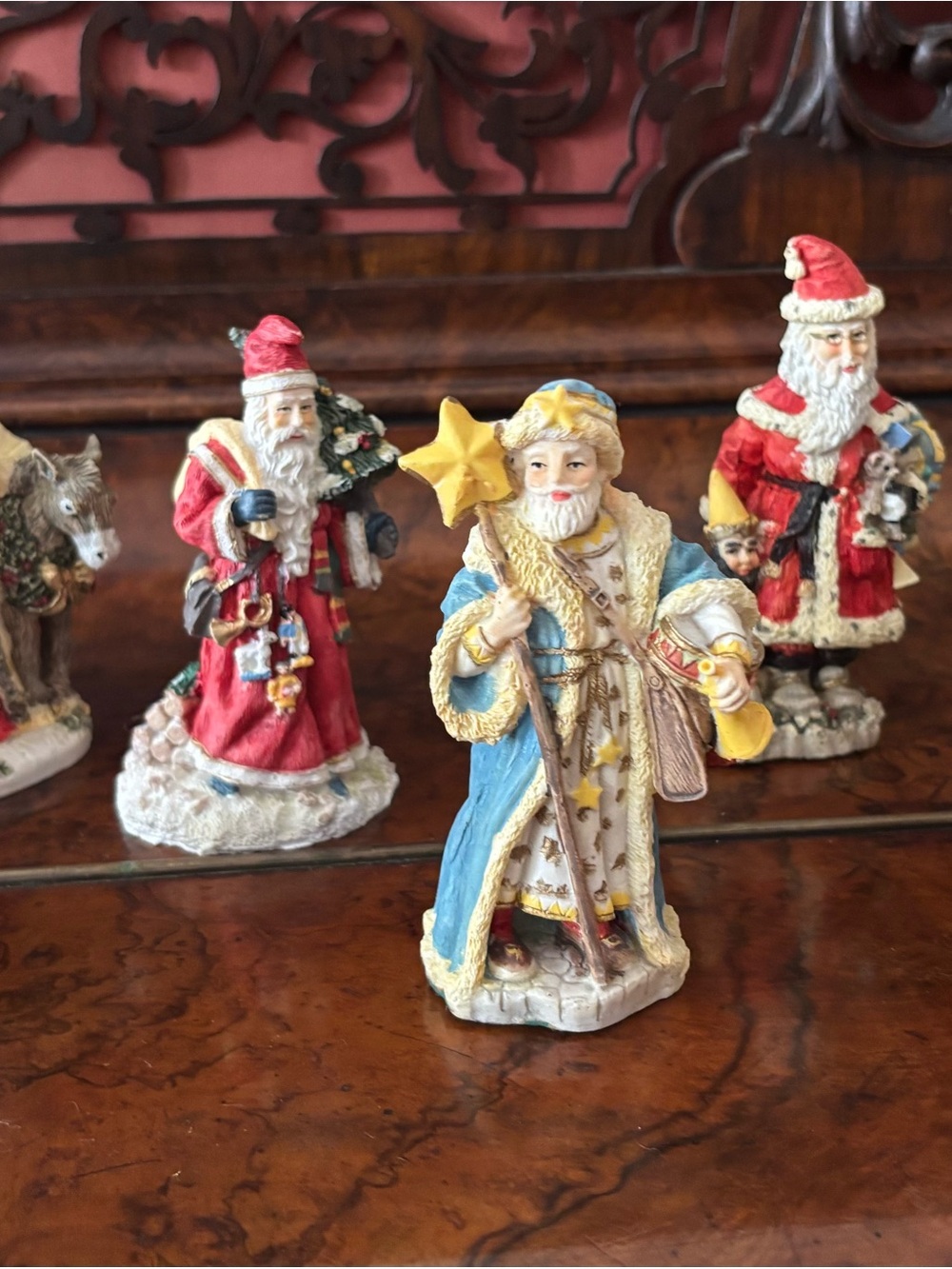 Blue and Gold Star Santa Figurine - Holiday Home Decor